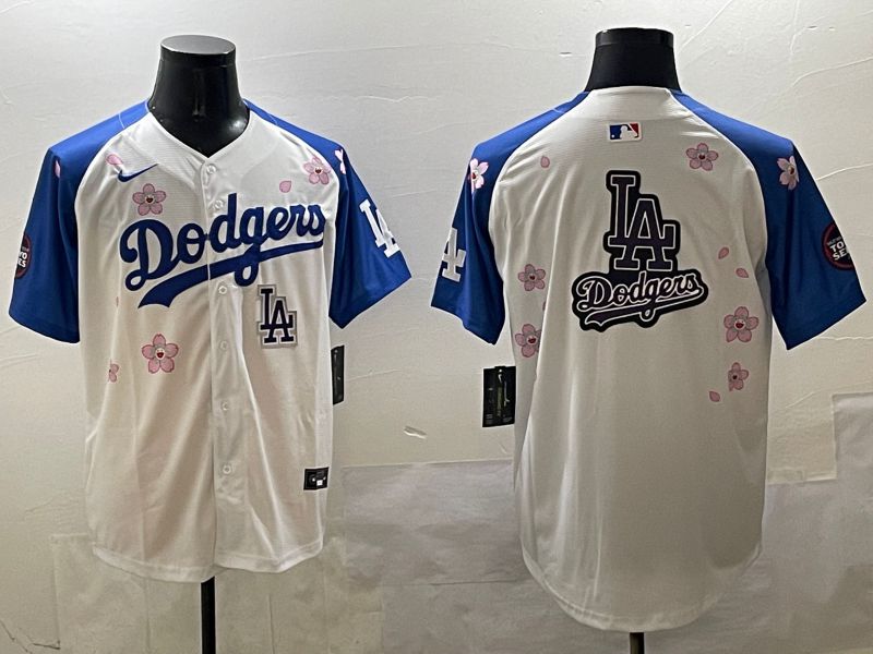 Men Los Angeles Dodgers Blank White Blue Sakura Edition 2025 Nike MLB Jersey style 24->los angeles dodgers->MLB Jersey